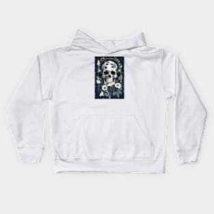 Skull with Headphones and Flowers Glitch Art Kids Hoodie